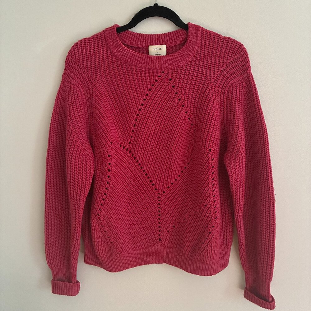 Aritzia Wilfred 100% "Serment" Merino Wool Pink Sweater Chunky Knit Medium
